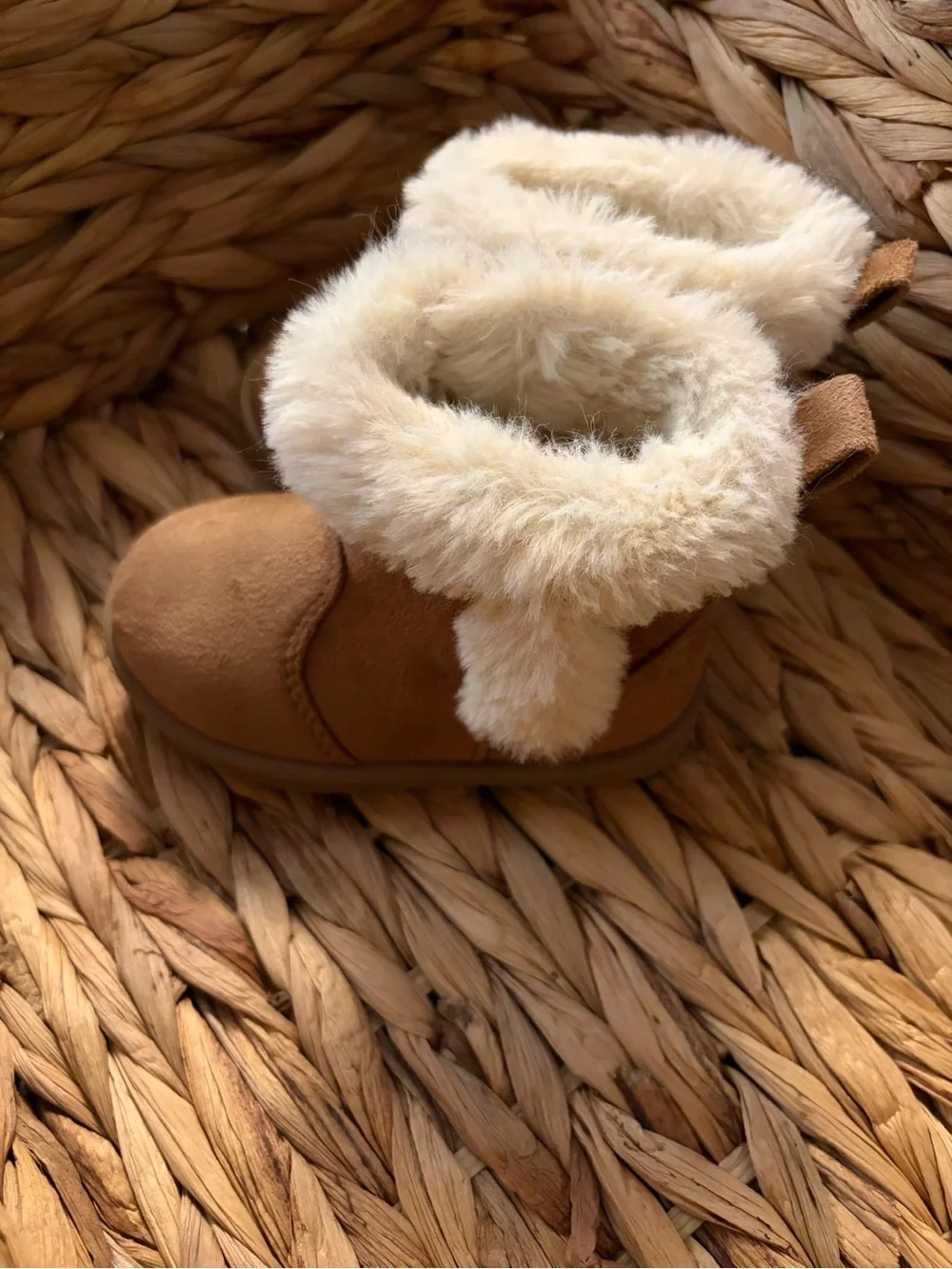 wonder nation Tan Faux Suede Toddler Fur Cuff Boots